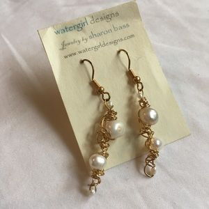 Handmade brass and freshwater pearl earrings